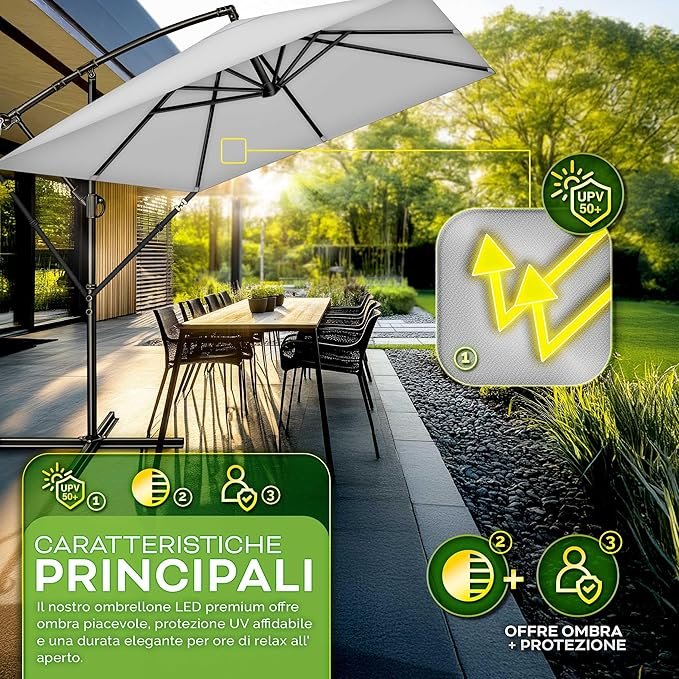 Ombrellone con asta laterale per giardino e terrazzo