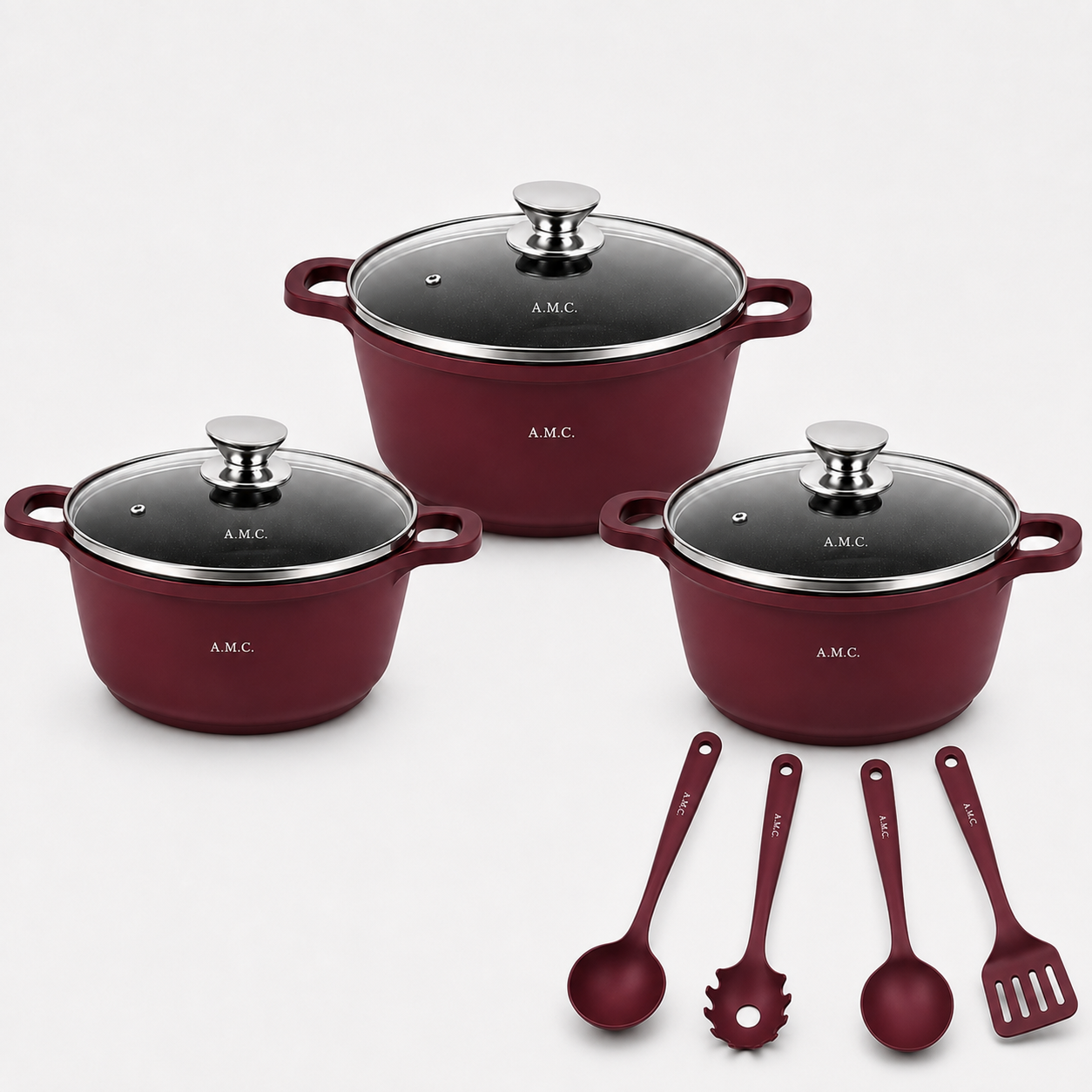 Set casseruole A.M.C. con coperchi e accessori